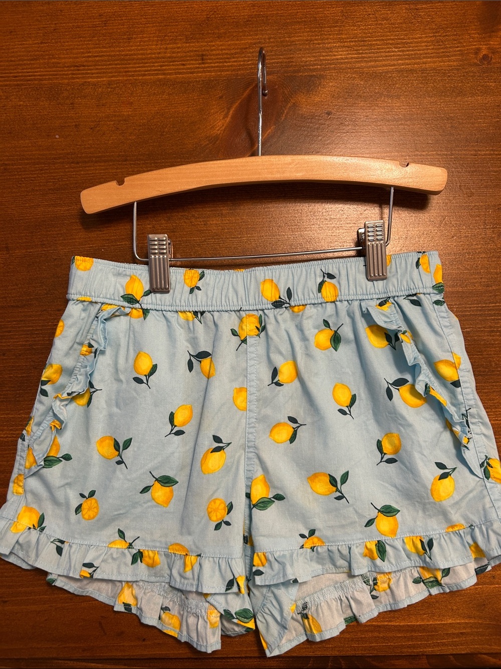 Crewcuts Light Blue High-Waist Lemon Print Ruffle Hem Shorts